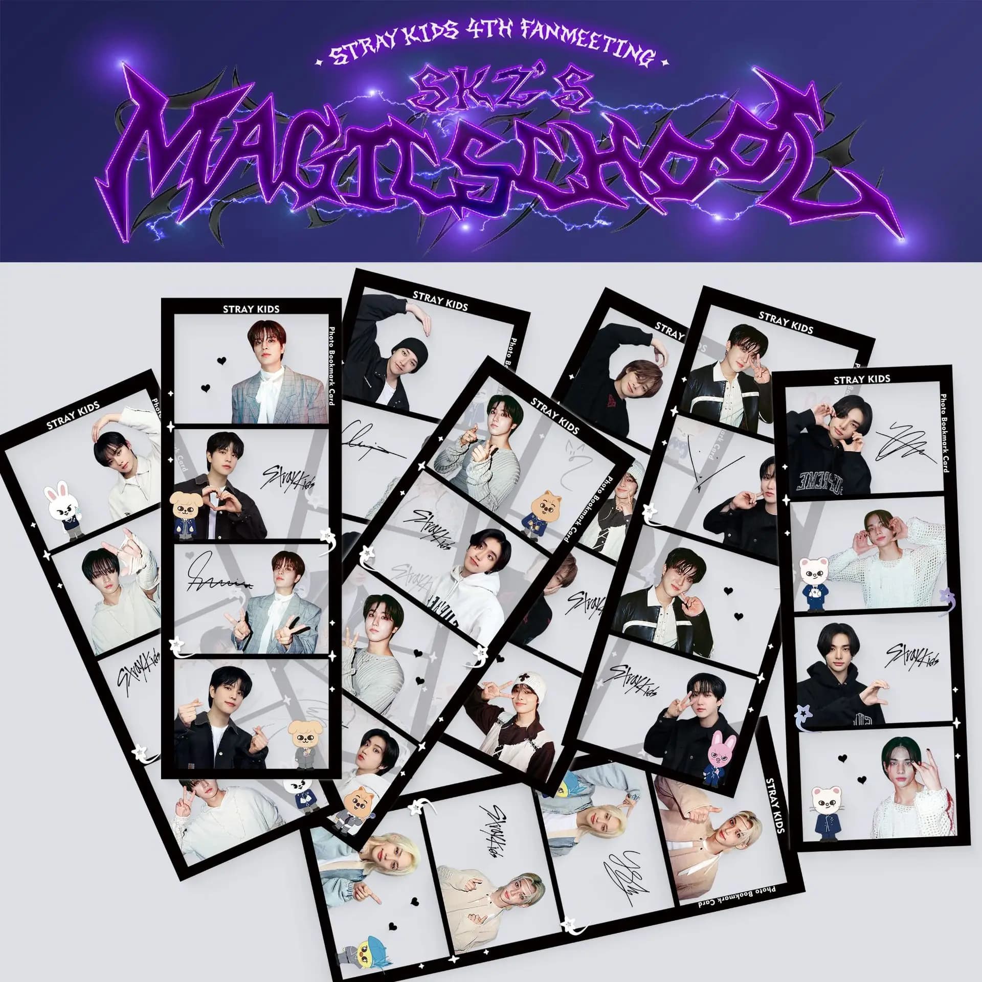 Set da 8 pz. Skzoo Stray Kids ATE KARMA Signature Collection Simpatici Segnalibri con Quattro Motivi a Griglia, Etichette Selfie in PVC Impermeabile, Regalo per i Fan