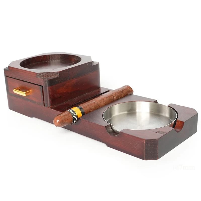 Posacenere per Sigari in Legno Massello dal Design Moderno con Cassetto, Vassoio per Whisky e Sigari, Portabicchieri in Legno con Cassetto e Posacenere