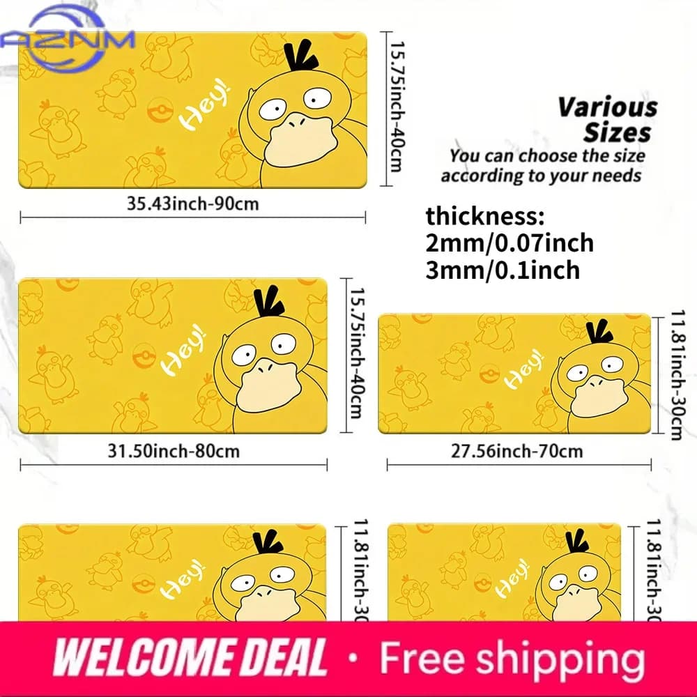 Simpatico tappetino per mouse da gioco con motivo Psyduck giallo, tappetino da scrivania antiscivolo