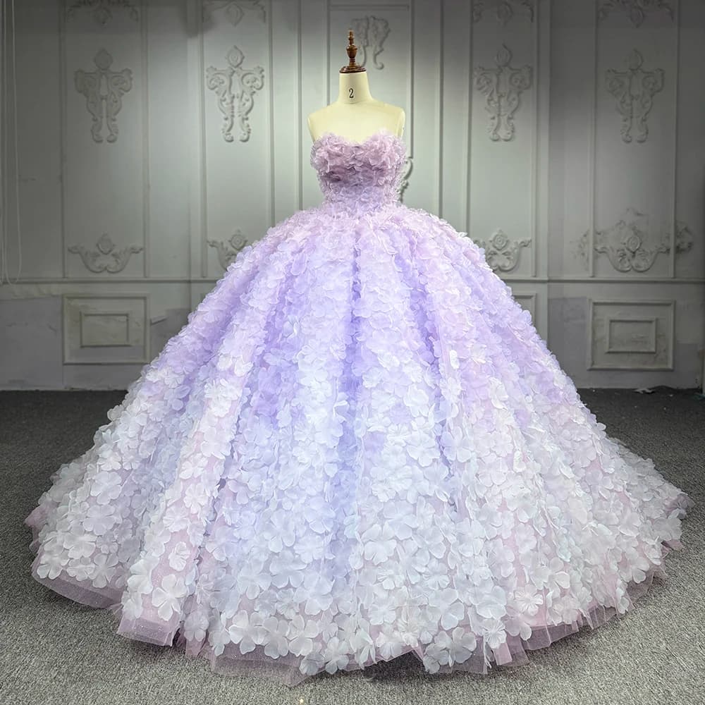 Eleganti abiti Quinceanera Viola senza spalline Abiti da 15 Anos De Dos Piezas Personalizzato all'ingrosso Lace Up Back Court Train