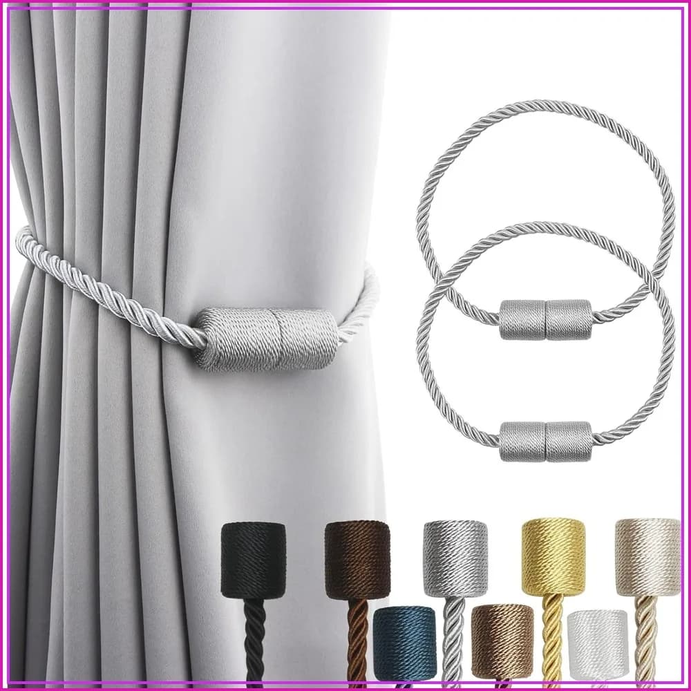 2 Pack Strong Magnetic Curtain Tiebacks - Elegant Rope Holdbacks for Drapes, Modern Window Decor