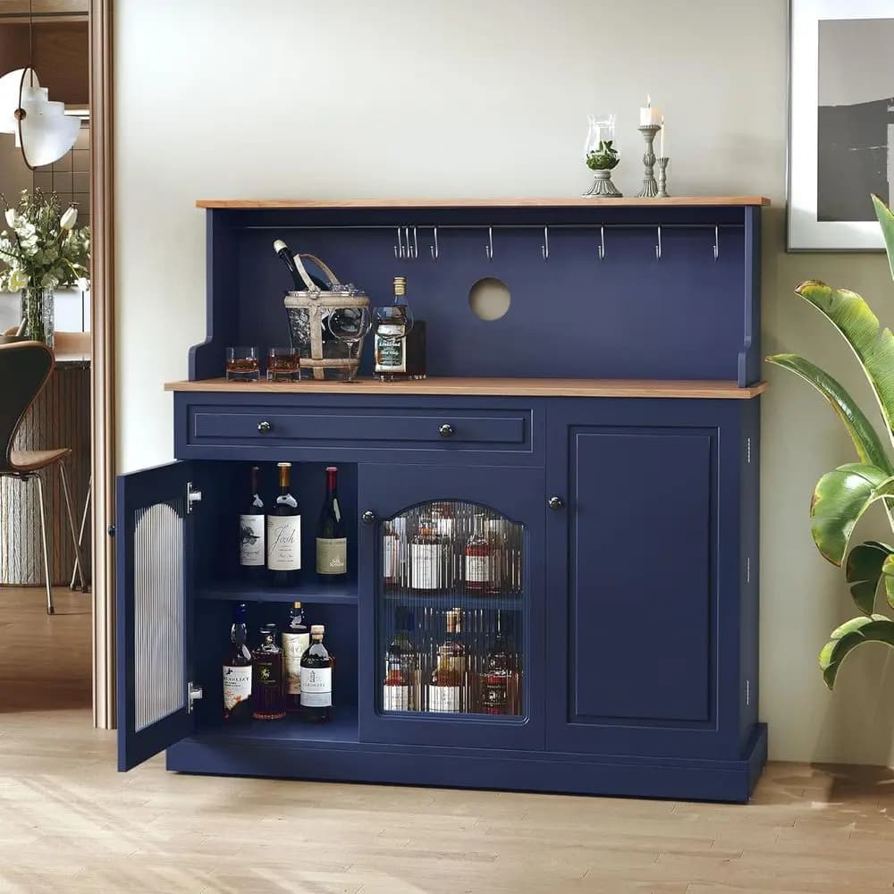 Mobile da bar con gabbia - Mobiletto da buffet moderno da 48 pollici con cassettiera e ante in vetro, tavolo da bar per vini con Sh regolabile