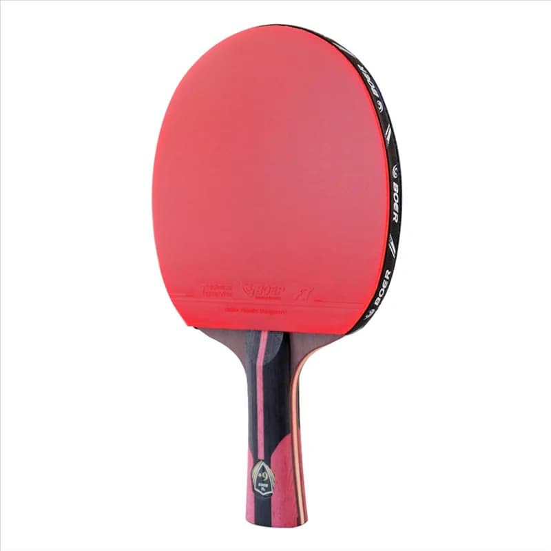 BOER 1 pezzo di carbonio lama nera racchetta da ping pong con gomma ping pong paddle racchetta da ping pong impugnatura orizzontale rosso-ABIU