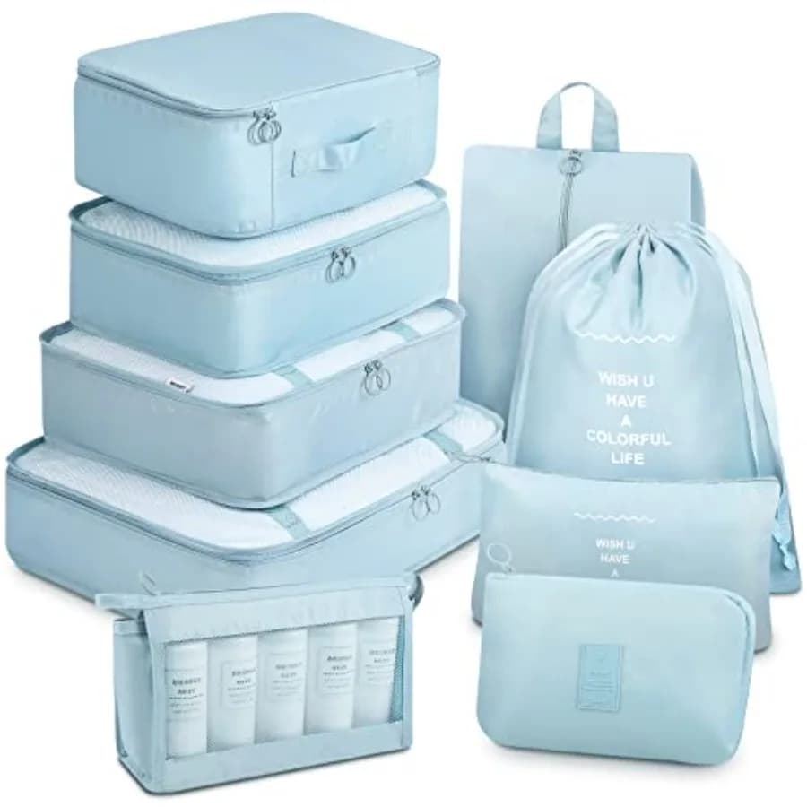 Set di 9 Cubi Organizzatori per Valigie con Borsa per Scarpe e Borsa per Elettronica - Accessori da Viaggio in Nero e Grigio per Organizzazione Efficiente
