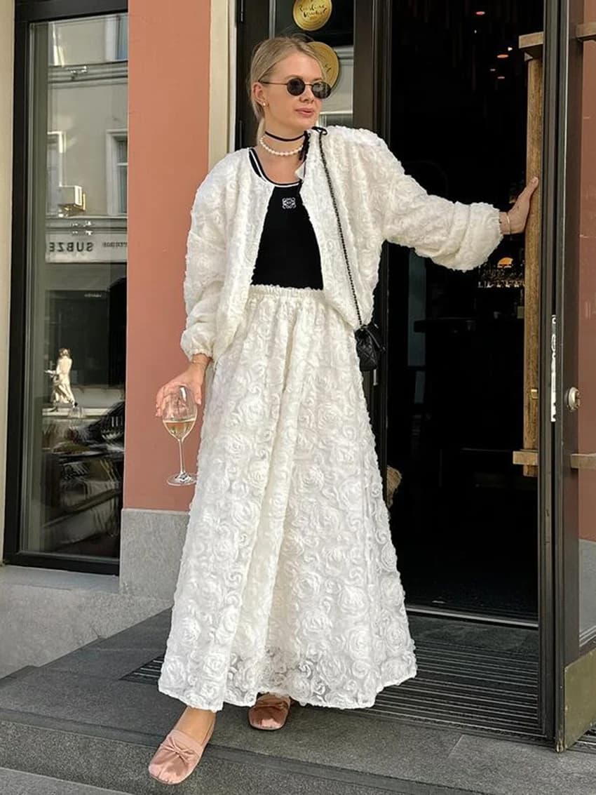 Marthaqiqi Pigiama femminile allentato invernale Set da 2 pezzi Indumenti da notte a maniche lunghe O-Collo Camicia da notte Gonne lunghe Abito da notte casual da donna