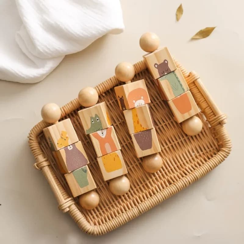 Giocattoli rotanti in legno multifunzionali per bambini Simpatico cartone animato Giraffa Coccodrillo Animale Blocco Sonaglio Puzzle Gioco Passeggino Massaggiagengive Giocattolo