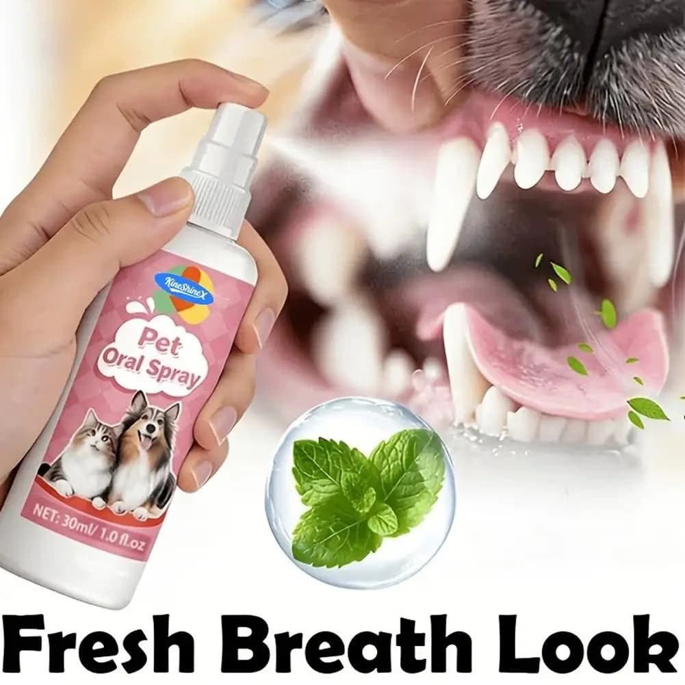 30ml Pet Oral Spray Pet Teeth Cleaning Spray Remove Tooth Stains Keep Fresh Breath for Cats and Dogs Breath Pet Accessories