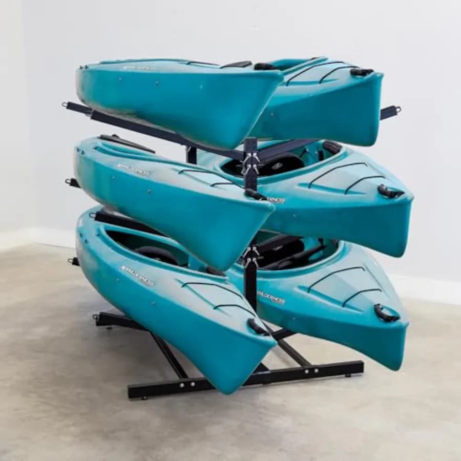 Supporto Autoportante per Kayak da Interno ed Esterno, Porta Kayak/Canoa per 6 Kayak, Supporto Regolabile per Tavole da Surf e Stand Up Paddle, Nero