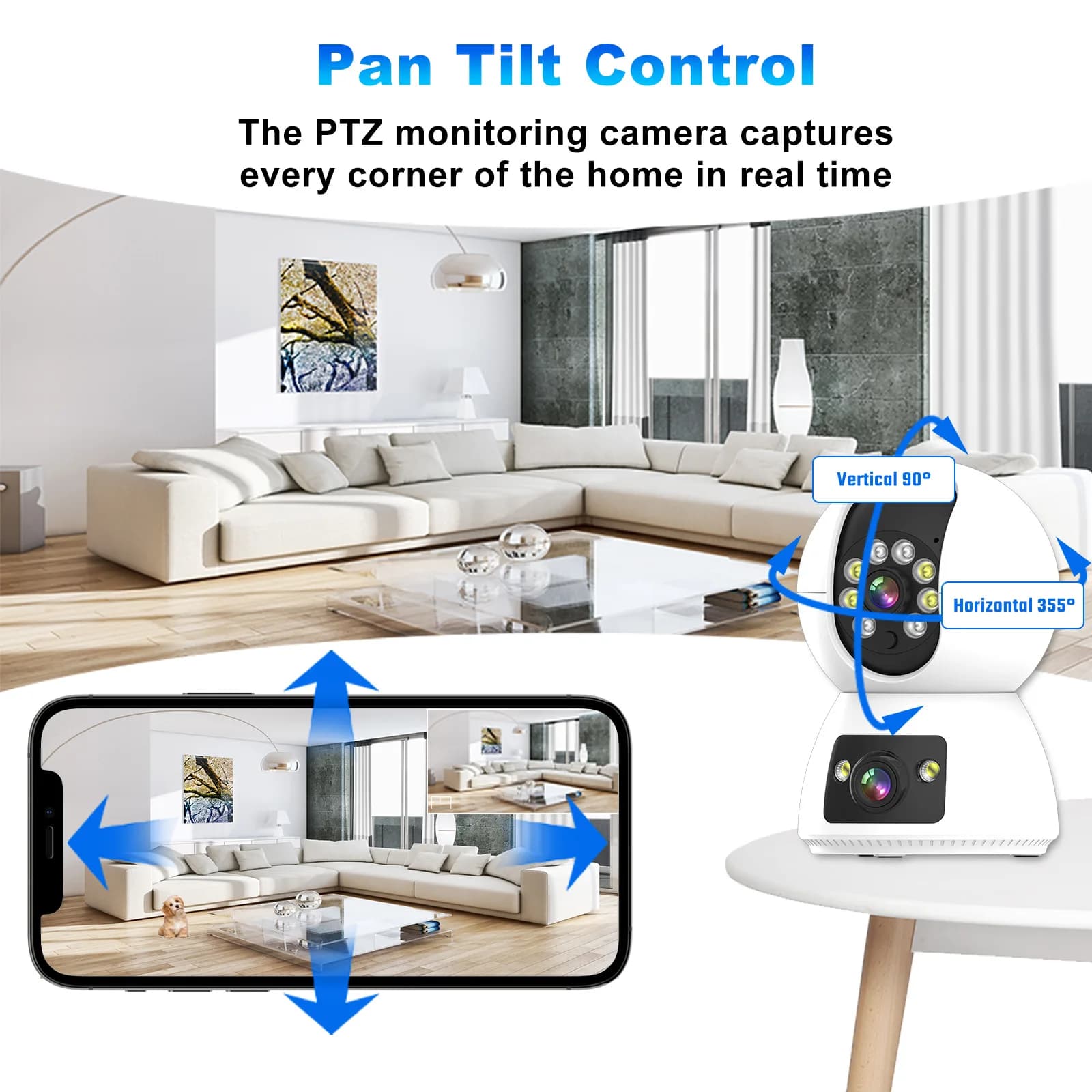 Telecamera IP Dome PTZ Wireless a Doppia Lente 4MP con Rilevamento Umanoide AI, Compatibile con App Tuya/Eseecloud, per Sicurezza Domestica e Monitoraggio Bambini