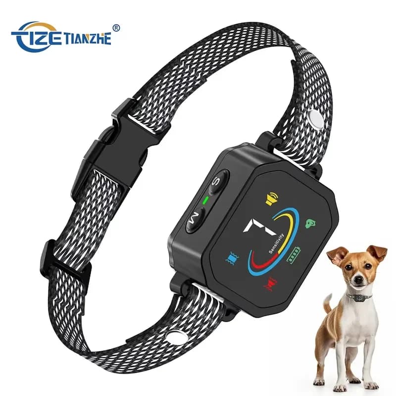 TIZE Upgrade Rechargeable LCD Screen Colorful Small Dog Bark Control Collar for Anti-Bark Training Device