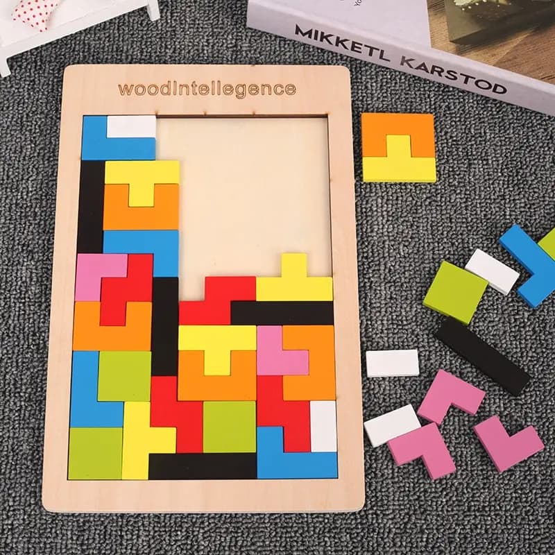 Nuovo 1 Set Blocchi di Legno Puzzle Rompicapo Giocattolo Tangram Jigsaw Intelligenza Colorato 3D Blocchi Russi Montessori Educativi