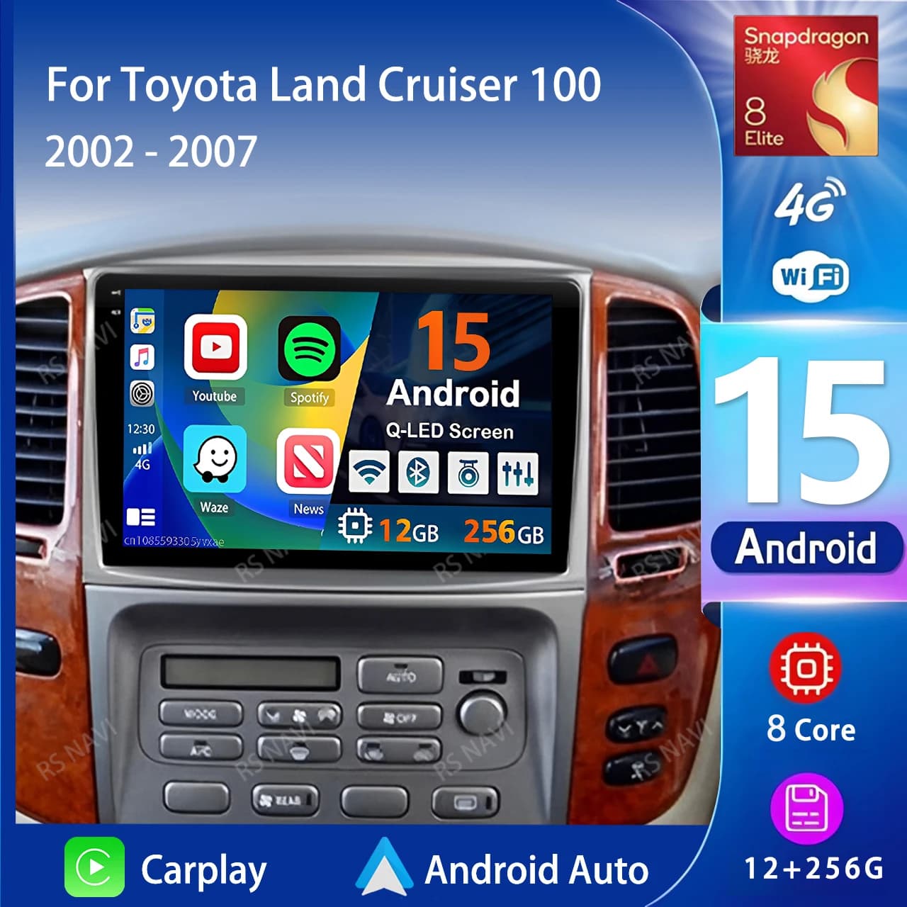Android 15 Carplay Auto Qualcomm 2K QLED Schermo Lettore di autoradio per Toyota Land Cruiser 100 2002-2007 4G GPS Multimedia Stereo