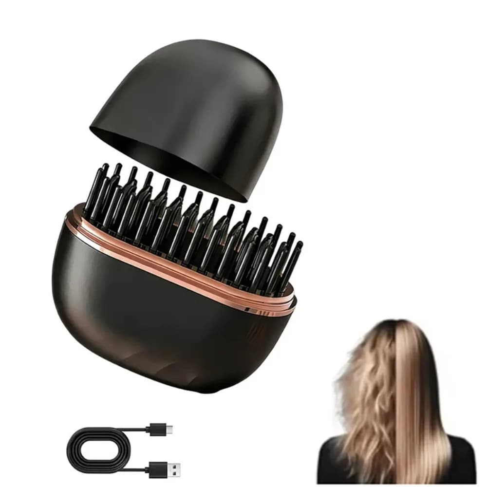 Mini Cordless Hair Straightening Brush, USB Rechargeable 3 Temp Settings Anti‑Scald Portable Lightweight Travel Hot Comb for Women