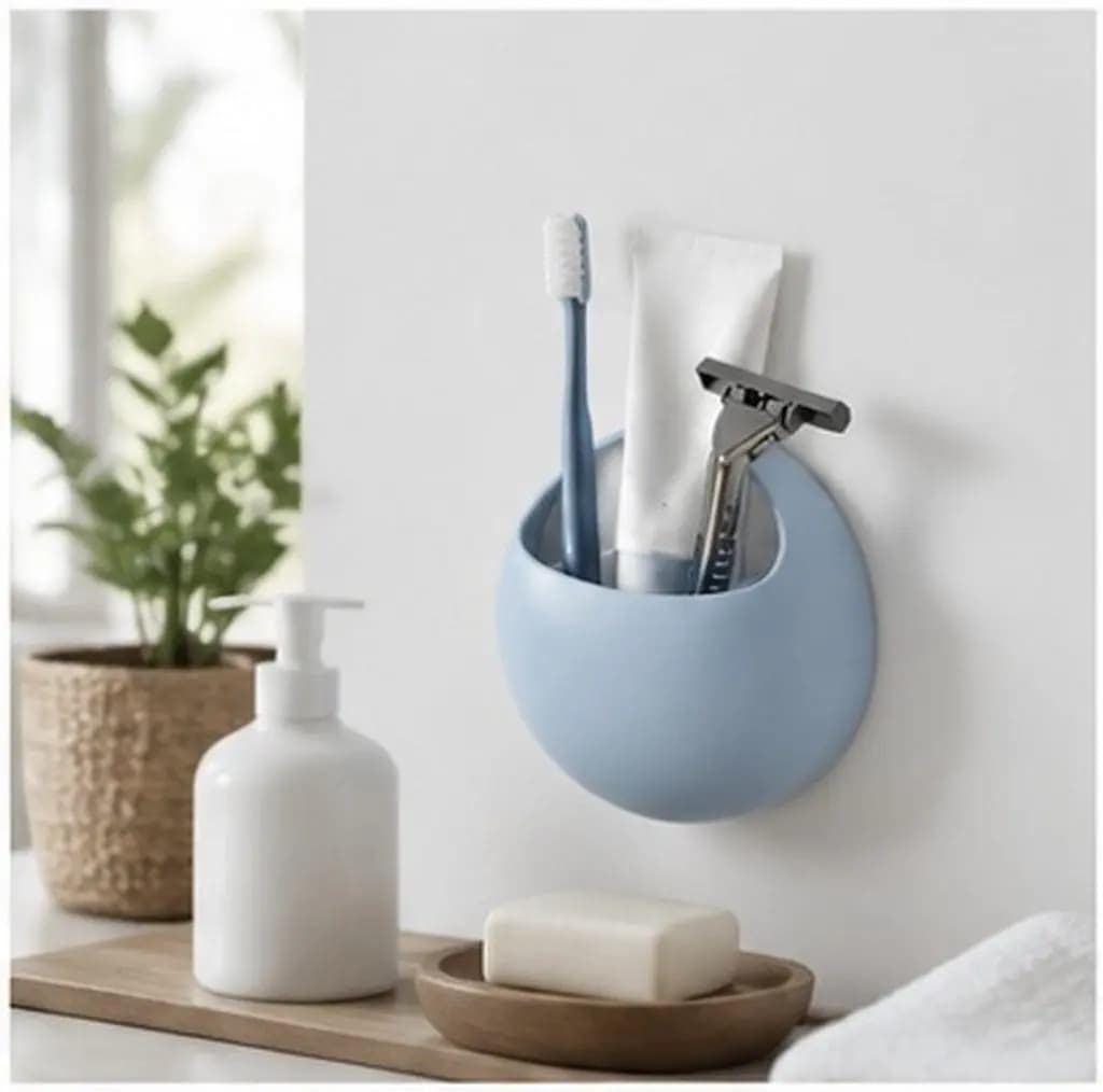 Semi-Circle Toothbrush Holder Wall-Mounted Light Blue Plastic Waterproof Razor Storage Box Bathroom Space-Saving Toothbrush Rack