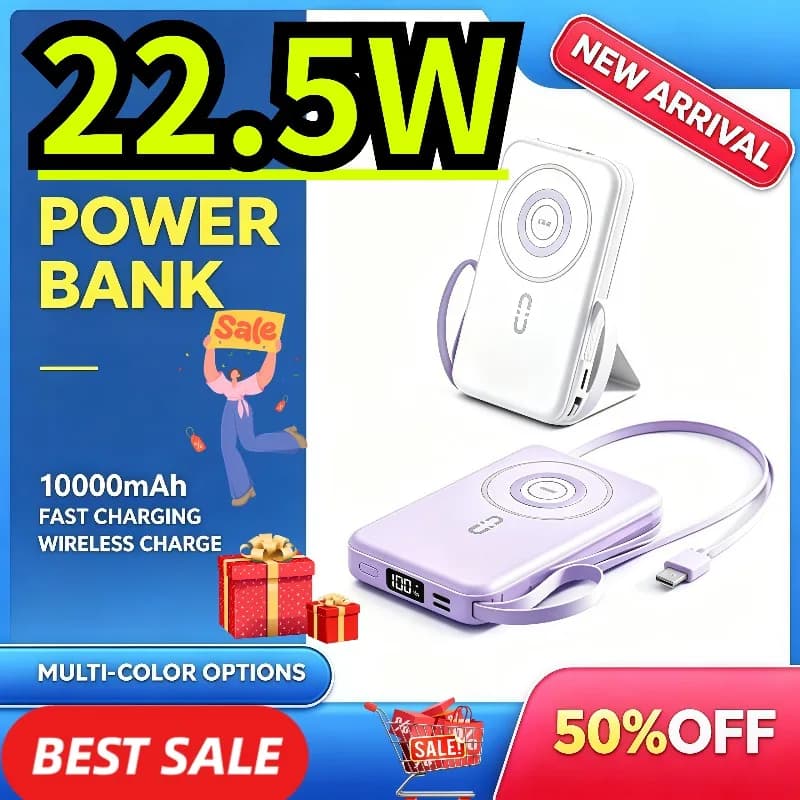22.5W Magnetic Wireless Power Bank 10000mAh Slim Portable Magsafe Fast Charge Digital Display External Battery For Smartphones