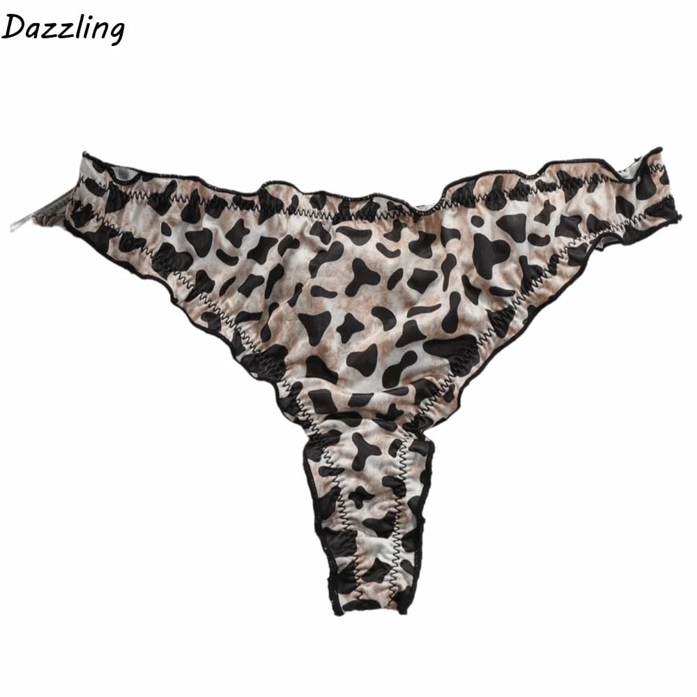 Slip Donna Estivo in Cotone e Seta Ghiaccio con Stampa Leopardata, Vita Media, Senza Cuciture, con Volant, Modello Perizoma