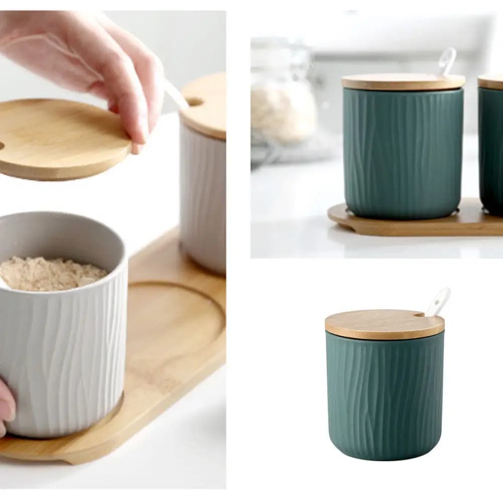 Ceramic Seasoning Box Set 9.5x28.5cm Nordic Style Spice Storage Container with Lid Food Grade Removable Compartments Breathable