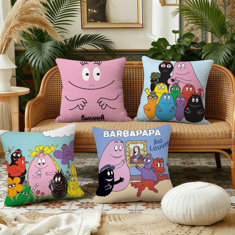 Fodera per cuscino in tessuto felpato morbido con stampa fronte-retro a tema cartone animato B-Barbapapa, federa decorativa per divano
