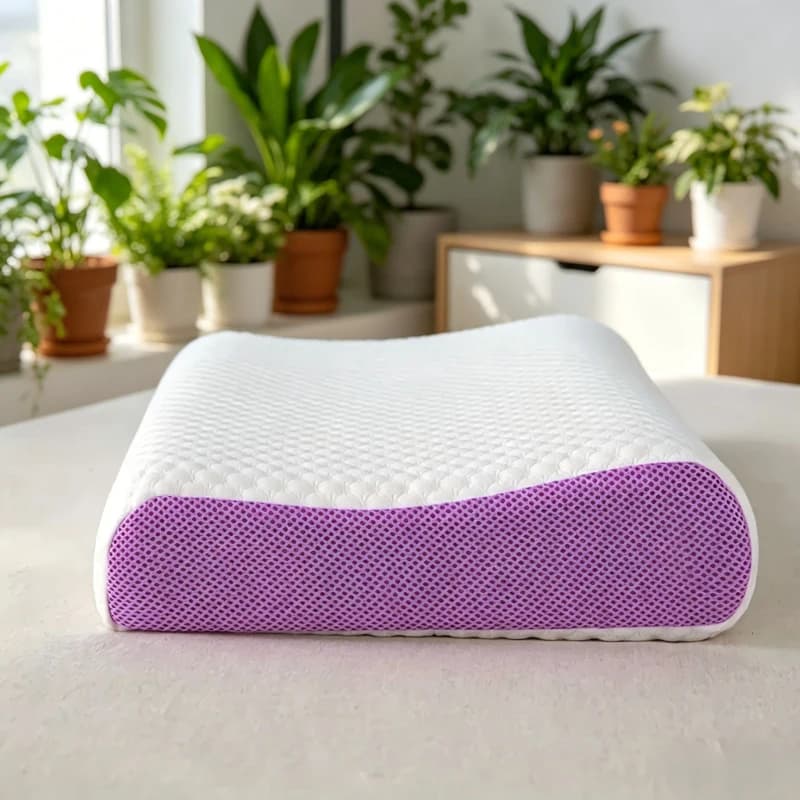 Cuscino Cervicale Ergonomico in Gel Viola, Design Traspirante in TPE a Pressione Zero, Cuscino Lavabile per Supporto del Collo per il Riposo Quotidiano
