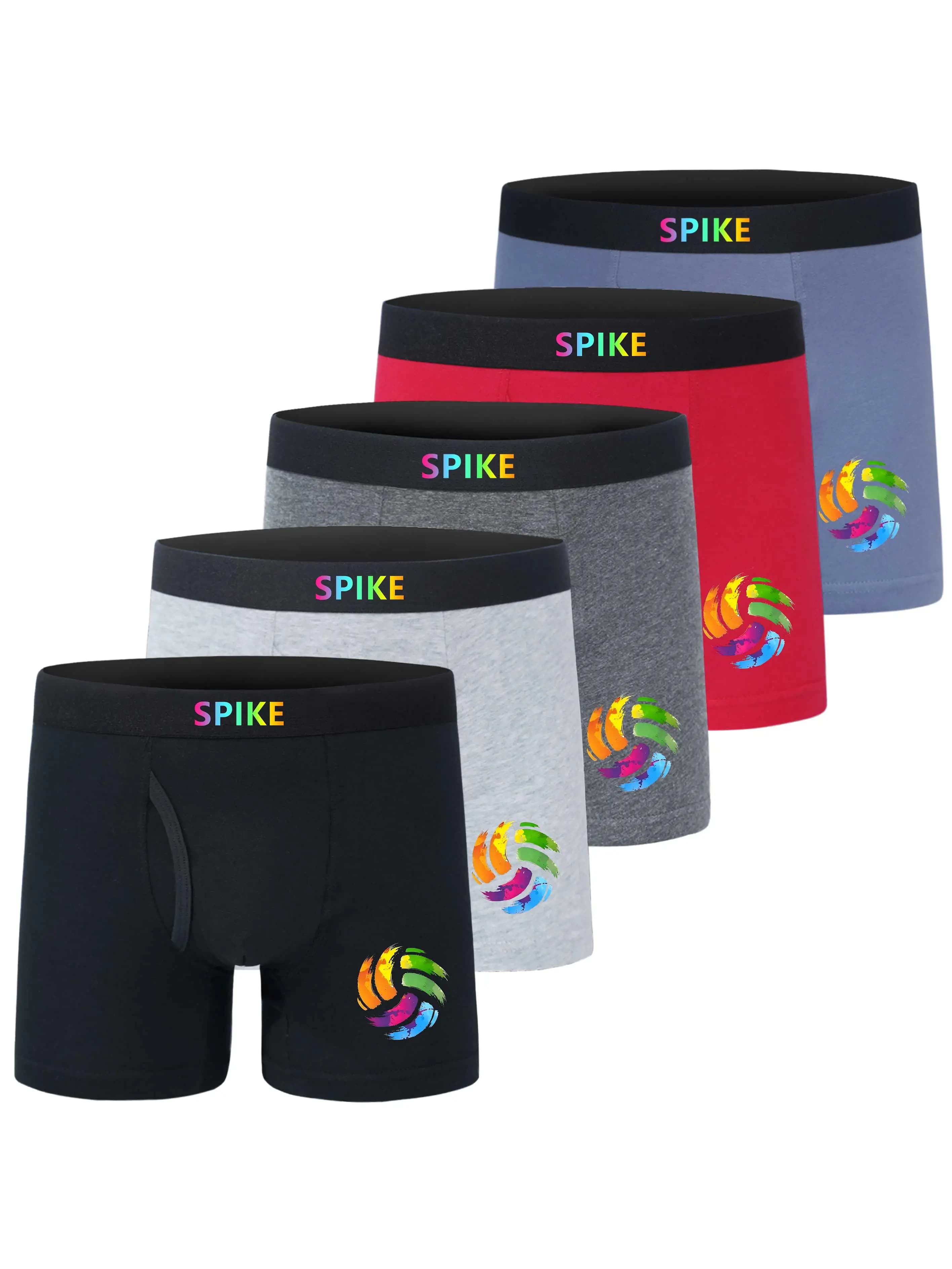5 Pezzi Boxer da Ragazzo Colorati con Motivo Pallavolo, Slip Sportivi Traspiranti in Cotone Morbido per Bambini e Adolescenti
