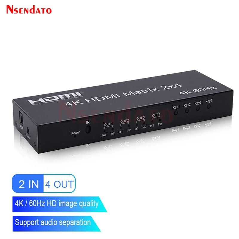 Matrice HDMI 4K 2x4 Splitter 4K 60Hz 2 Ingressi 4 Uscite Switcher HDMI con Estrattore Audio AUX SPDIF e Funzione di Scalamento per PS3/4 TV DVD