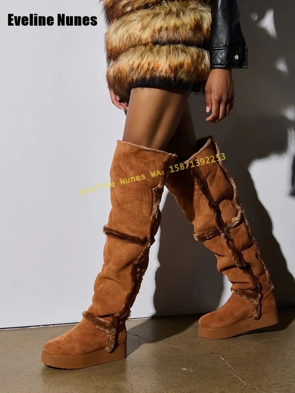 Black and White Patchwork Sleeve Boots 2024 Winter Trend Round Toe Thick Sole Pull On Large Size 35-47 Women Fashion Snow Booty