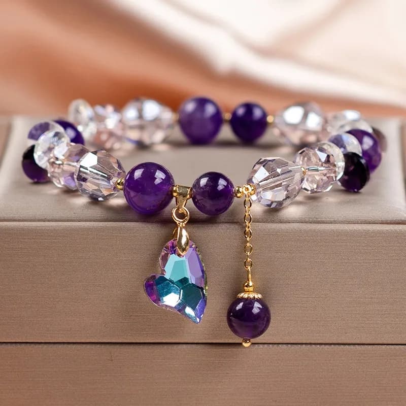 Bracciale con Ciondolo in Zircone Cristallo Viola Naturale Squisito per Donne Ragazze, Grazioso e Bellissimo Accessorio Gioiello per Amiche