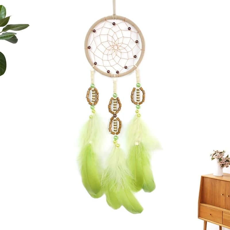 Green Feathers Dream Catcher Bohemian Wind Chimes Handmade Ornaments Wall Pendants Home Decorations Bedroom Decor For Girls Gift