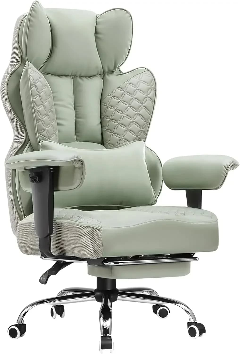Office Gaming Chair Wide Ergonomic With Foot Rest Reclining Adjustable Armrest Back Support Pillow Spring Leather