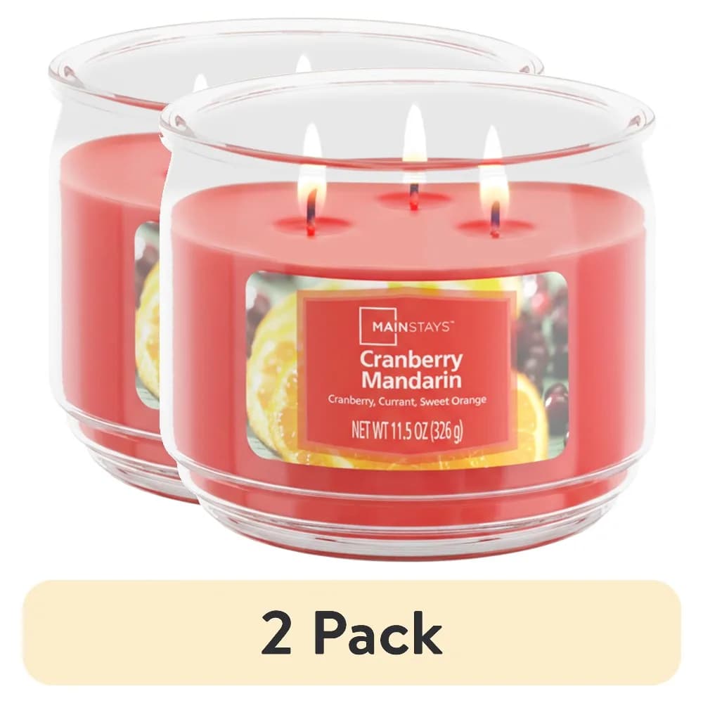 2 Pack Scented Candle Set 3 Wick Glass Jar Cranberry Mandarin Scent Home Fragrance Candle 11.5 oz Aromatherapy Gifts for Holiday Decor