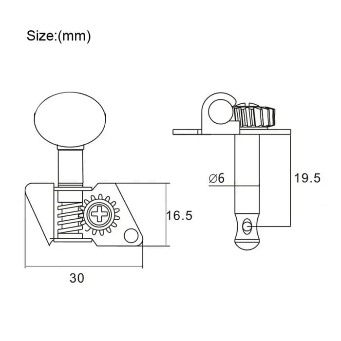 Pioli per chitarra ukulele nichelati, testa della macchina per accordatori, manopola nera, 2R2L