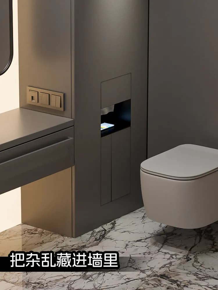 Cestino per WC a incasso JC, contenitore nascosto in acciaio inossidabile per fazzoletti, nicchia piastrellabile, porta scopino per WC