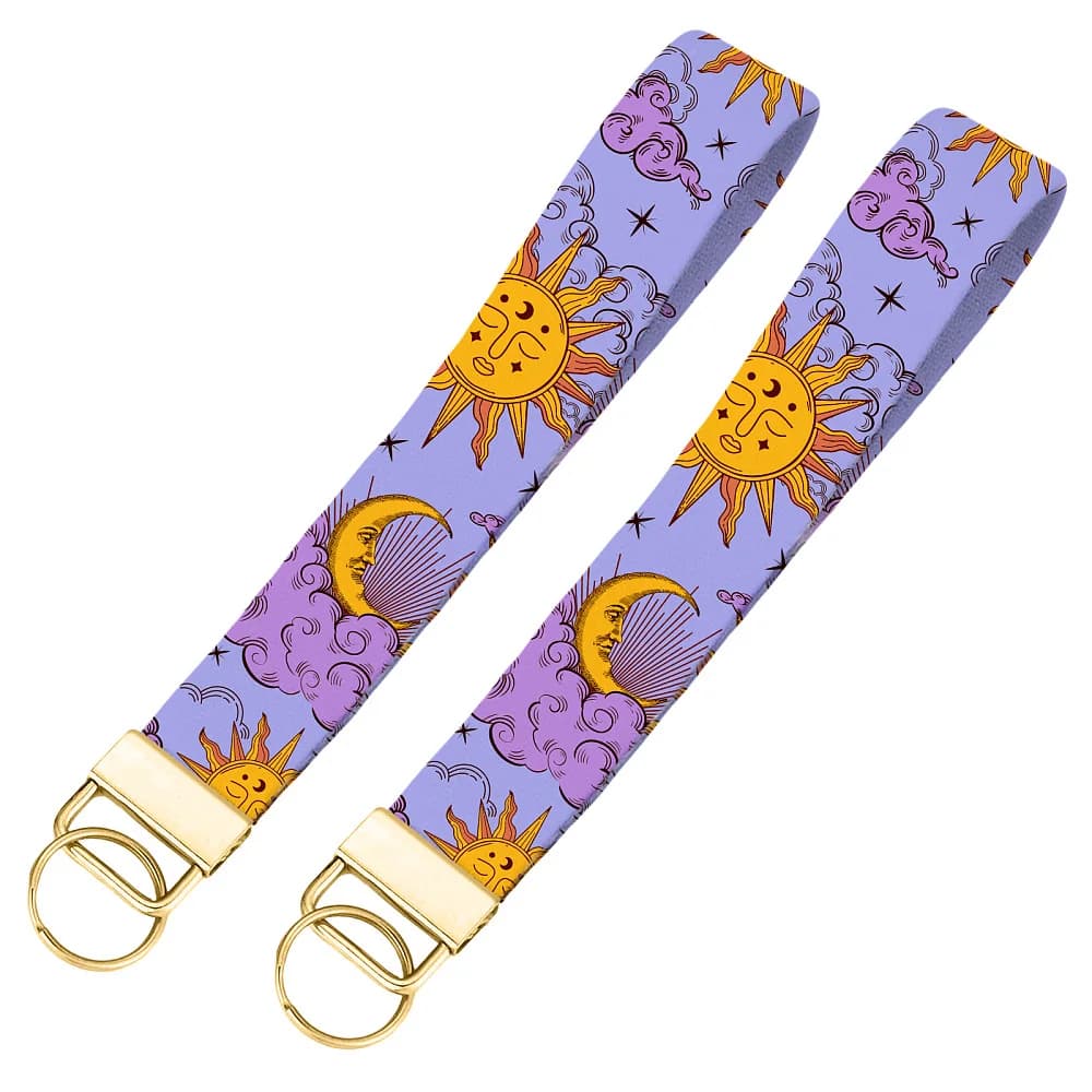 2Pcs Polyester Wristlet Bracelet Keychain for Luggage Keychain Backpack Decoration Golden Sun 165x25mm