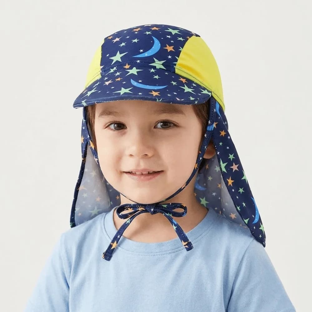 Cappello da Spiaggia per Bambini con Protezione UV a Forma di Stella Marina, Cappello Parasole con Fiori e Protezione Regolabile per il Collo, Cappello da Nuoto per Spiaggia