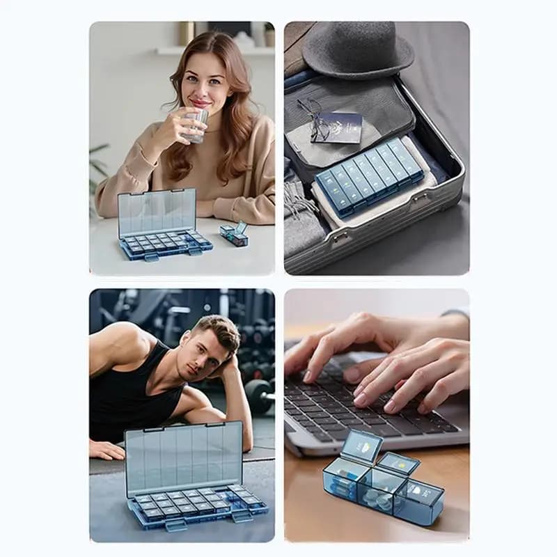 7 Day Pill Dispenser Food Grade Moisture Proof 28 Slots 4 Times Daily Pill Case for Vacation Family Use