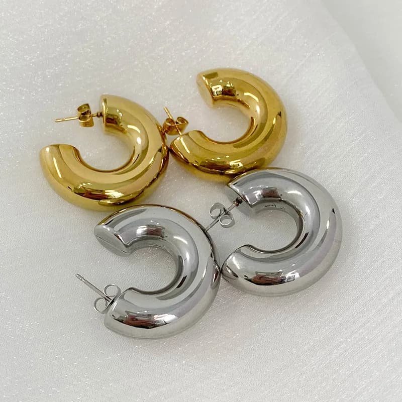 Nuovi orecchini a cerchio spessi placcati in oro per le donne Minimalisti geometrici semplici rotondi color argento Orecchini gioielli di moda