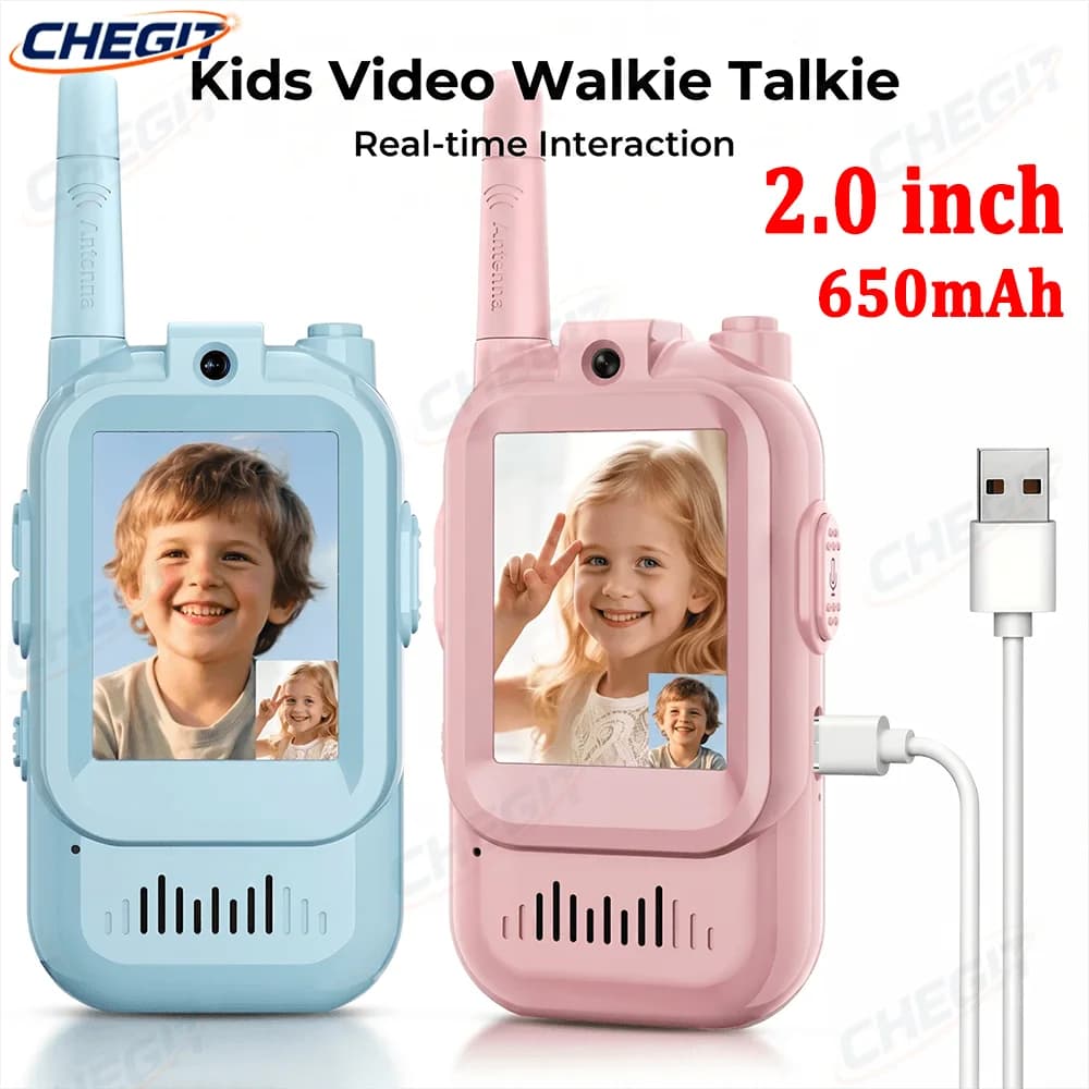 2 Walkie Talkie con Schermo da 2.0 Pollici per Bambini, 650mAH, Video in Tempo Reale, Cambio Voce, Regali di Natale e Halloween per Ragazzi e Ragazze