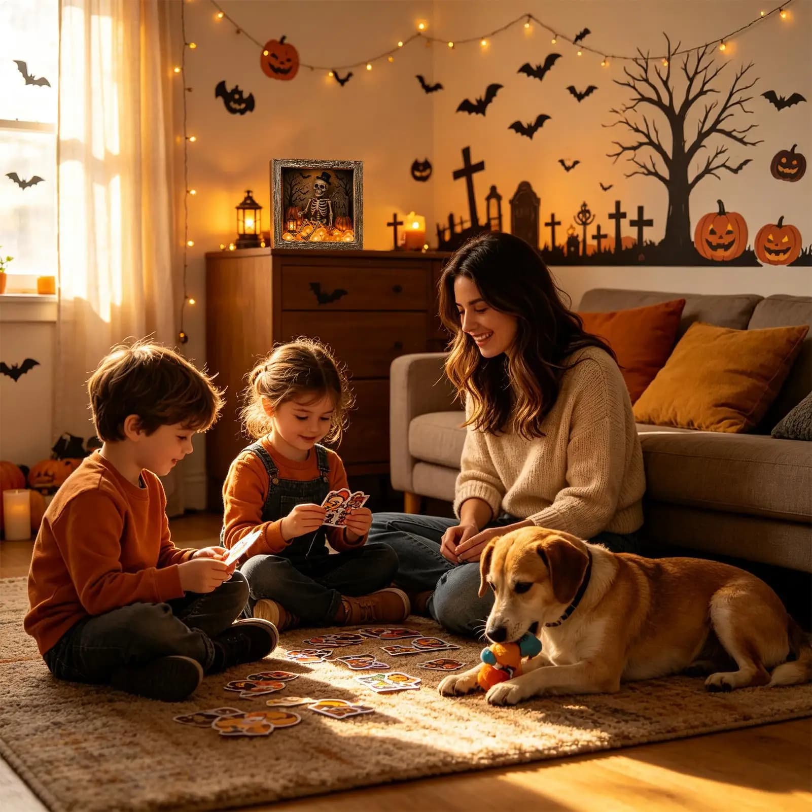 Sea Glass Framed Picture DIY Glowing LED Memory Box Ornament Set 21.5x21.5x3.7cm Lighted Halloween Table Decor For Mantel Dinner