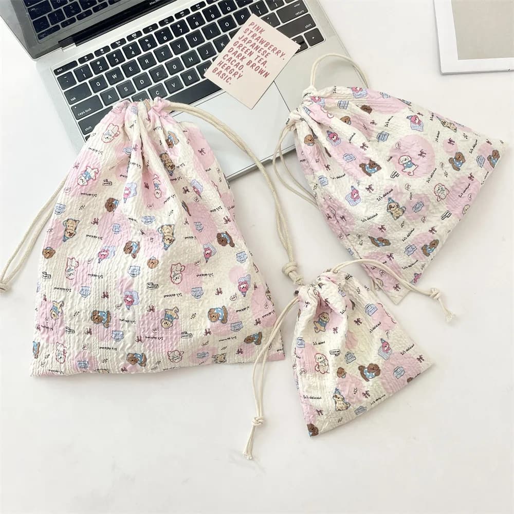 Cute Cartoon Women's Drawstring Bags Casual Light Portable Ladies Clutch Purse Cosmetic Bag Travel Simple Girls Wash Storage Bag