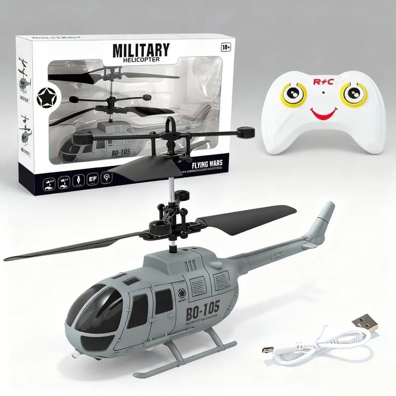 Elicottero Militare Telecomandato RC Ricaricabile, Resistente alle Cadute, con Sospensione a Induzione, Giocattolo Volante per Adulti, Hobby Indoor e Outdoor