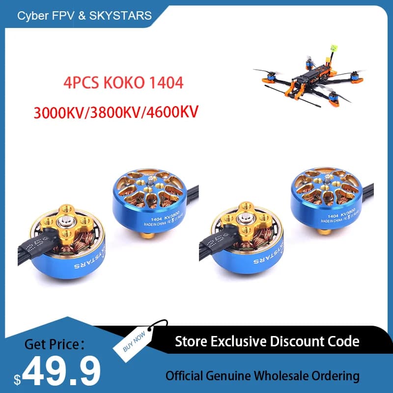Motore Brushless SKYSTARS KOKO 1404 3000KV 6S 3800KV/4600KV 4S per Droni FPV da Corsa a Lungo Raggio 2.5-4 Pollici