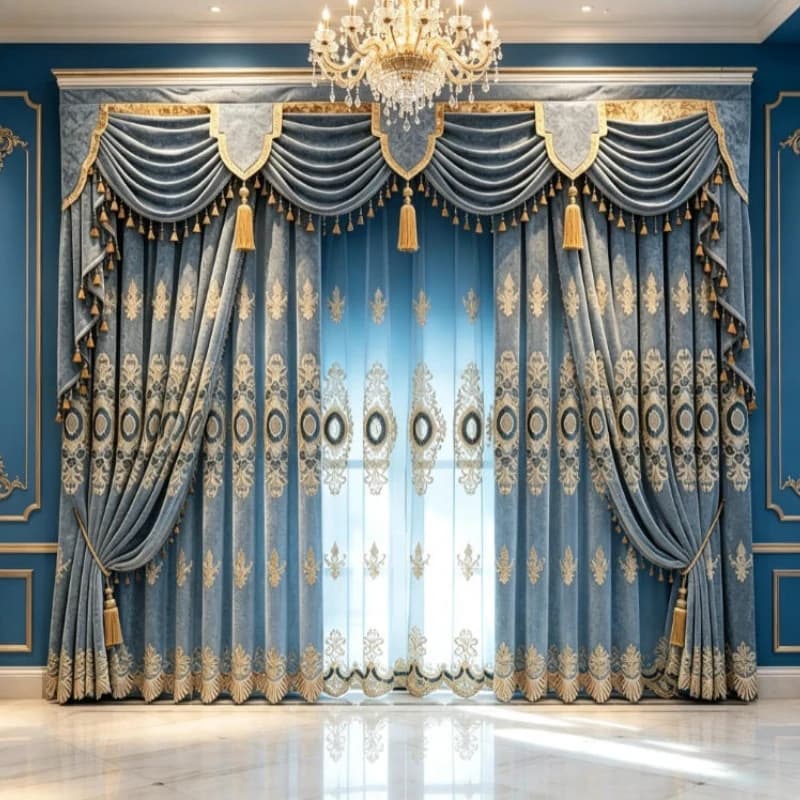 European Luxury Chenille Embroidered Curtains for Living Room Bedroom Thick Drapes Elegant Home Decor Custom Tulle and Valance