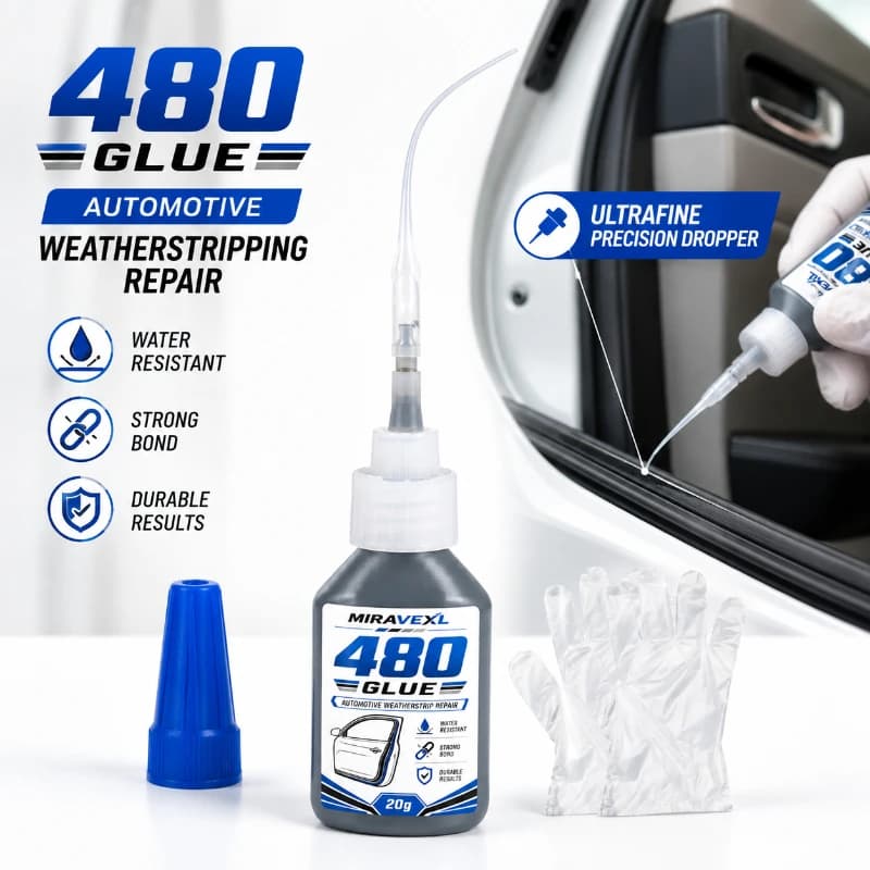 480 Rubber Seal Repair Glue 20g, Weatherstrip Adhesive for Car Door Trunk Hood Gasket, Water-Resistant Strong Bond with Dropper