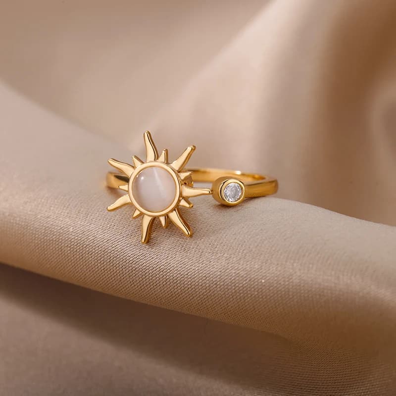 Anello di ansia antistress per le donne Ciondolo solare in acciaio inossidabile Spinner Fidget Anelli Regalo di gioielli di compleanno di moda Spedizione gratuita