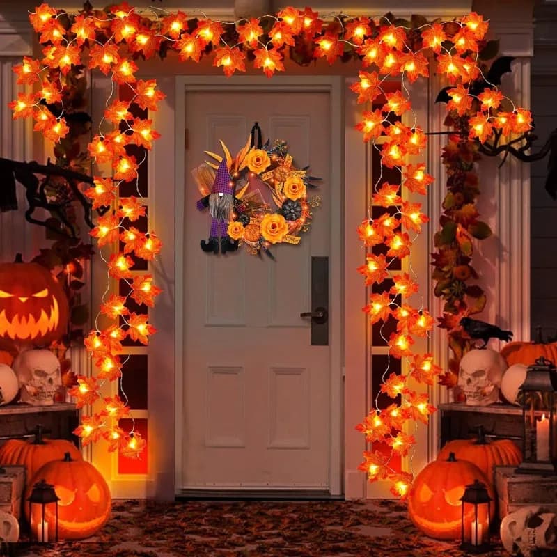 2/3M Halloween LED Lights String,Artificial Maple Leaf Lantern Garland,Halloween Christmas Thanksgiving Day Home Decorations