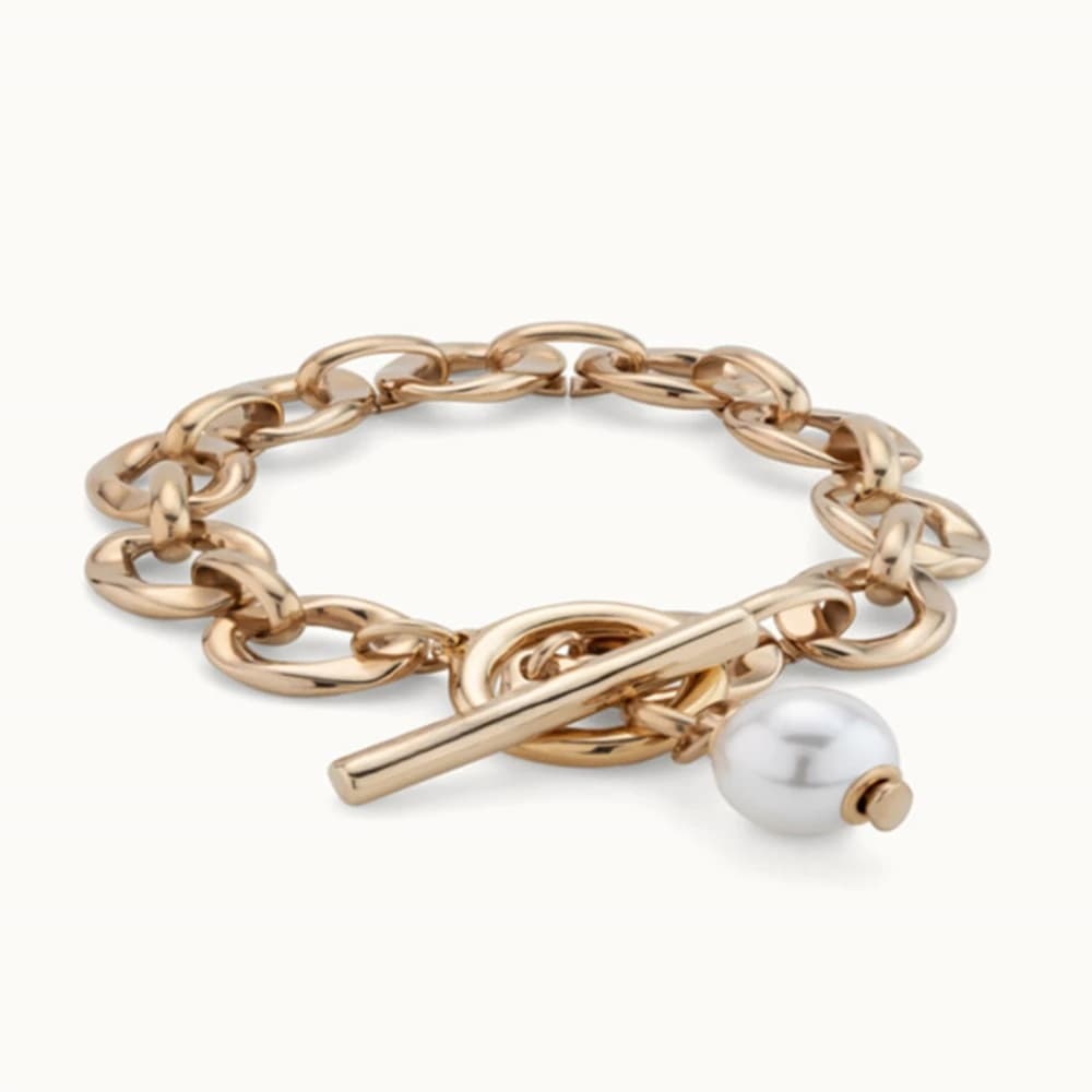 2025 Autumn Elegant High Beauty Gold Silver Geometric Pearl Buckle Bracelet Couple Accessories Surprise Gift