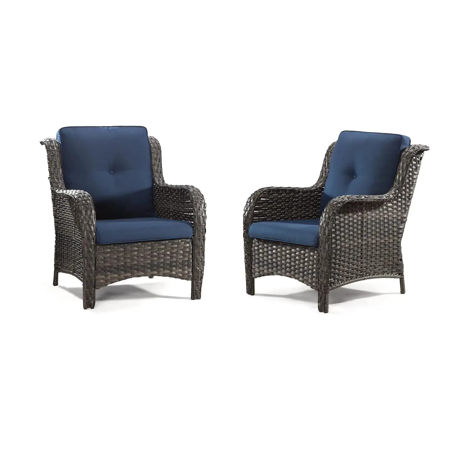 Wicker Patio Dining Chair Set of 2 with 3.5" Seat Cushions Outdoor Garden Backyard Pool Balcony Seating, Customized