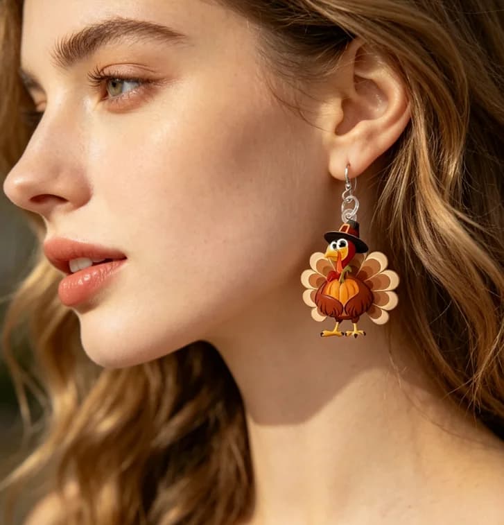 Thanksgiving Cartoon Turkey Dangle Earrings Cute Pilgrim Hat Pumpkin Turkey Acrylic Drop Earrings Fall Harvest Holiday Themed Festival Jewelry for Women Girls
