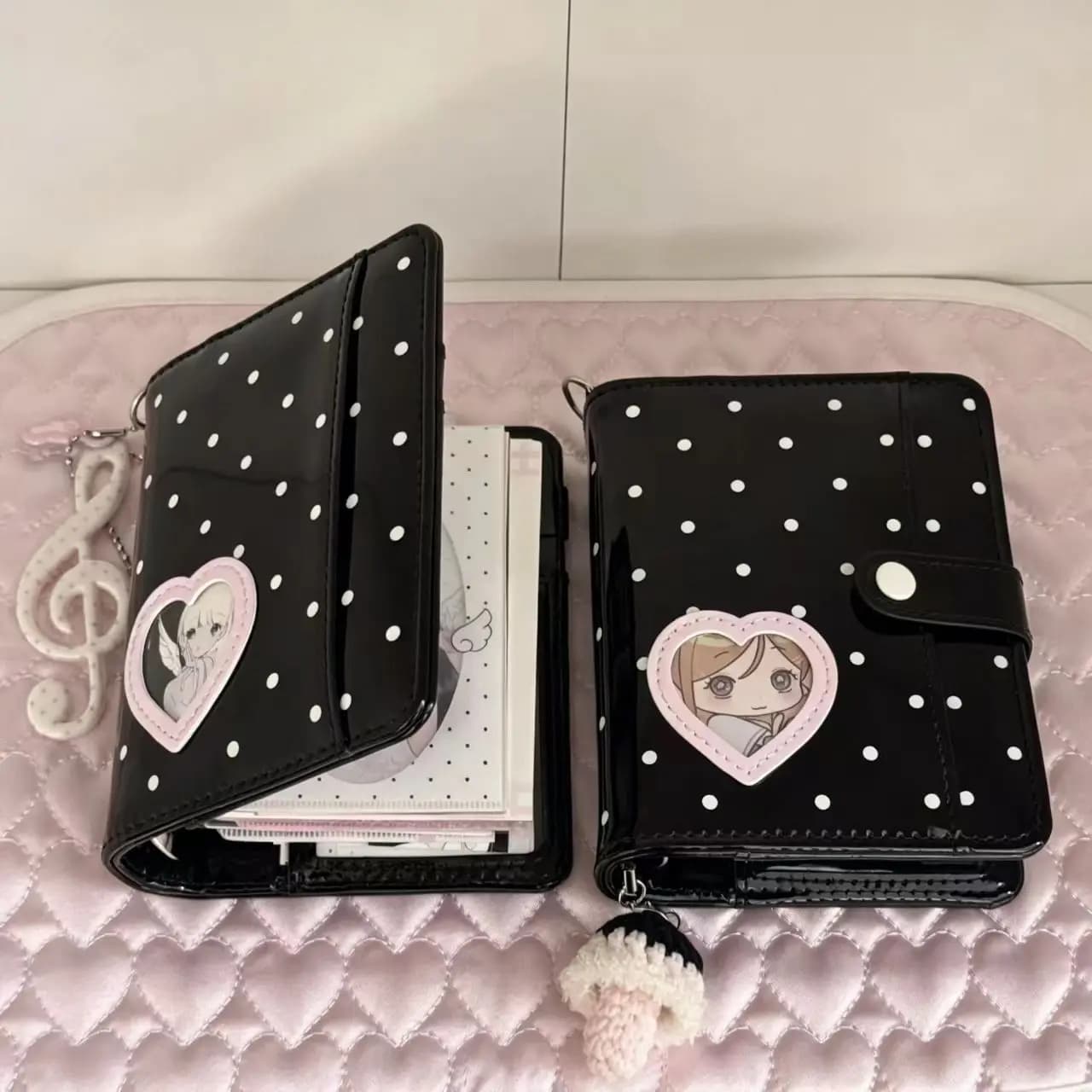 Korean Style Polka Dot Heart M5 PU Leather Loose Leaf Binder Notebook Portable Journal Planner for Students