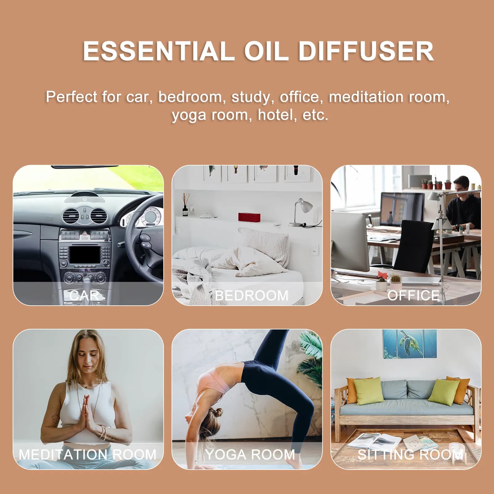 Wooden Essential Oil Diffuser Natural Material Safe Diffuser for Home Office Hotel Study Room Decorative Portable Use